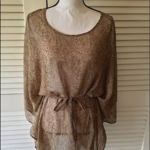 Brown and ecru animal print tunic top
